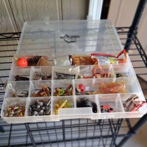 Preowned Fishing Tackle Supplies With Container